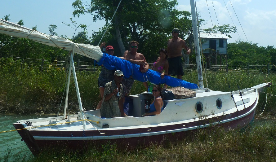 Rodi's boat moor outside her house with scallywag crew